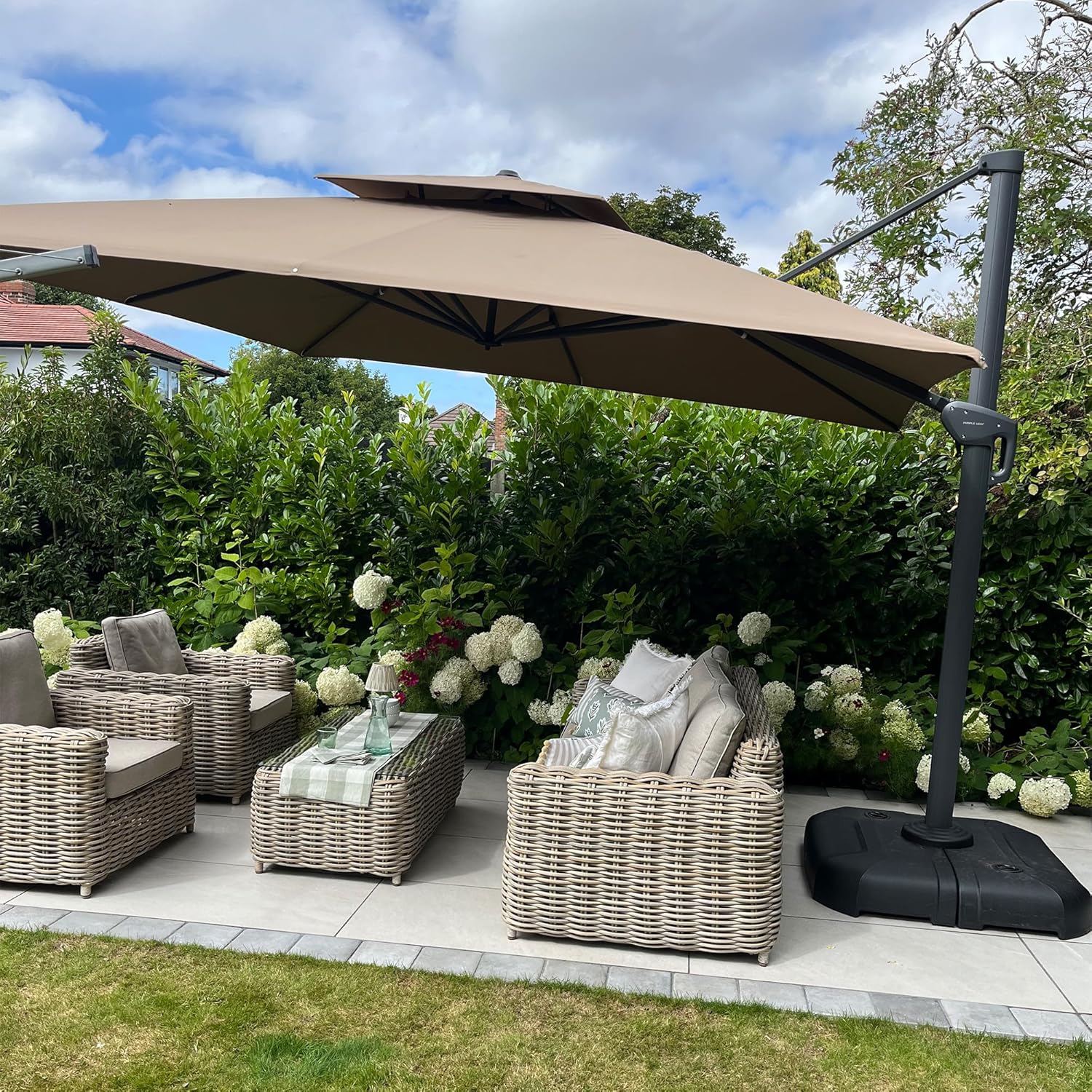 PURPLE LEAF 12FT Cantilever Outdoor Umbrellas Large Patio Umbrella Hanging Double Top Square Offset Umbrella with 360°Rotation Tilting Umbrella Outdoor Patio  Taupe
