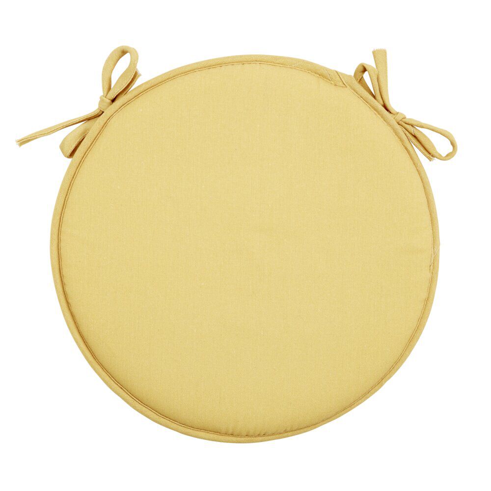 Galette de chaise ronde à nouettes unie Ø38cm (2 modèles jaune ou bleu)