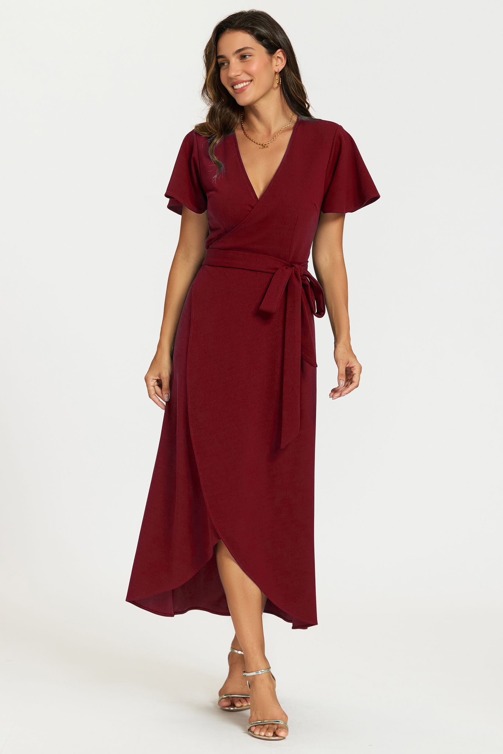 FS Collection Wrap Maxi Dress In Wine