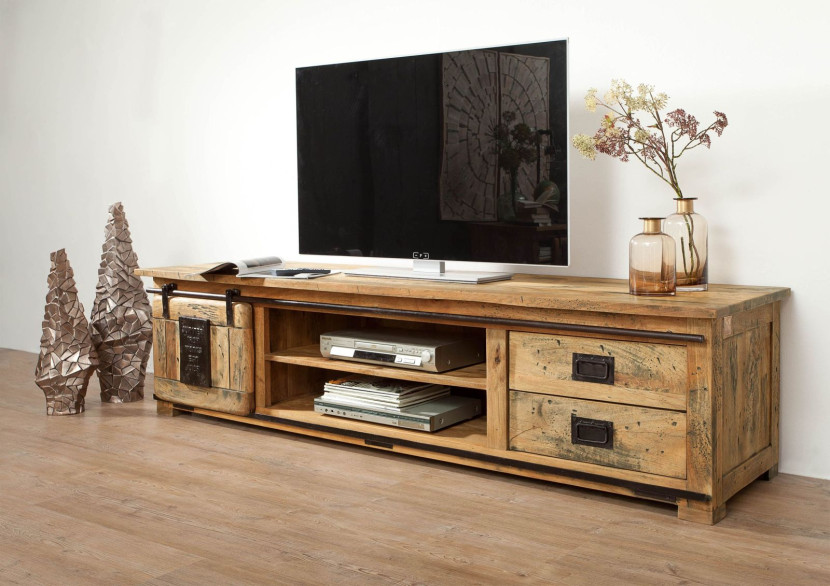 RAILWAY Szafka RTV #136 Mango woskowane   metal 200x55x50 cm