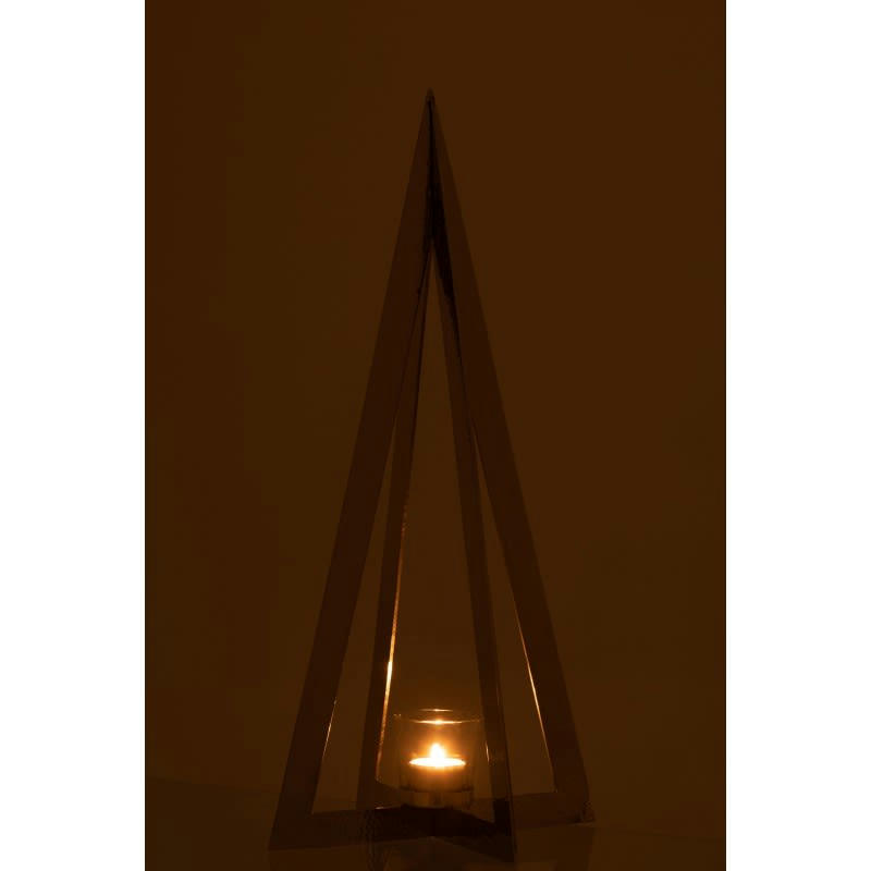 ARBRE - Photophore acier inoxydable verre argent H55cm