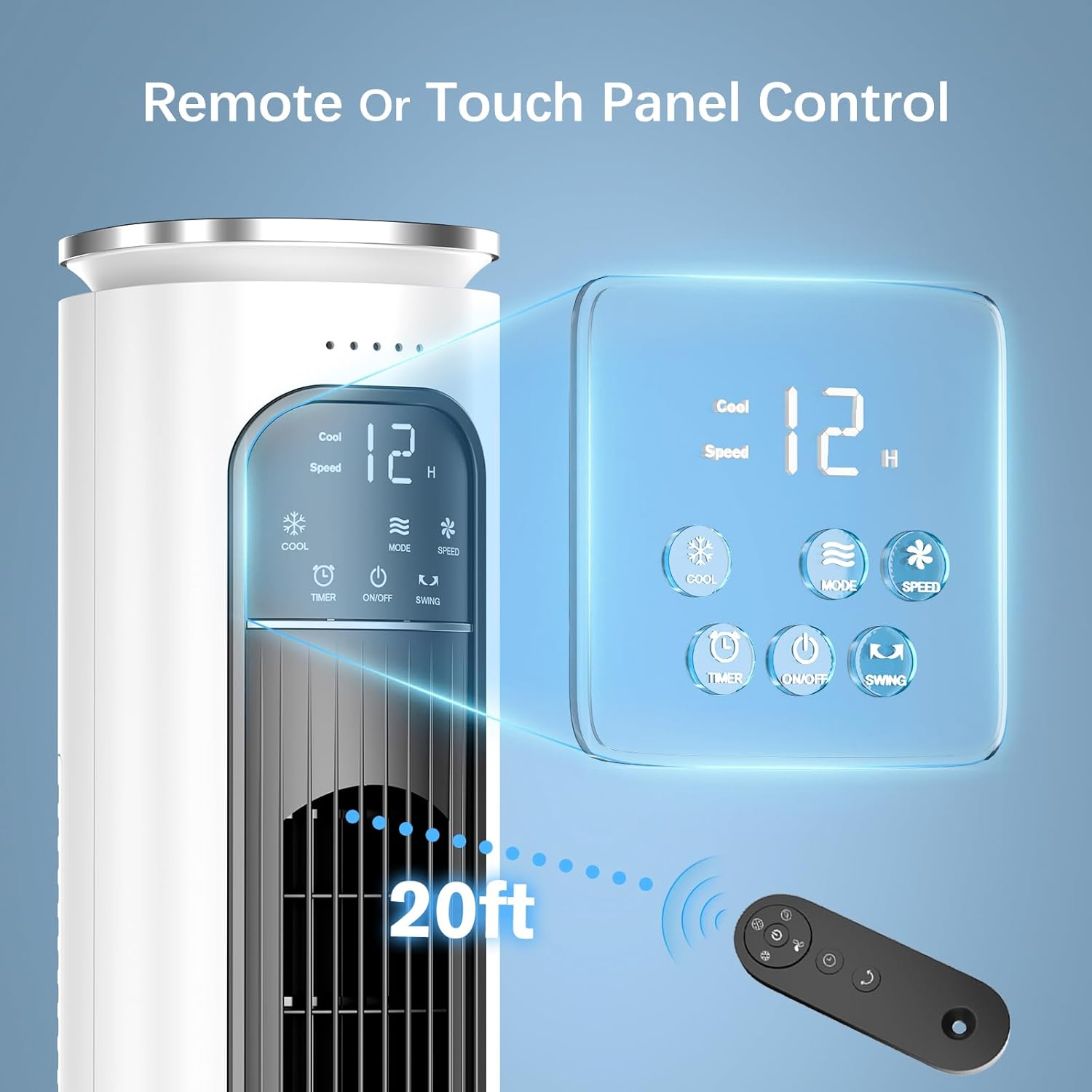 Windowless Portable Air Conditioners, 37.7’’ Evaporative Air Cooler w/Remote, Cooling Tower Fan, 2.5L Water Tank & Ice Packs, 12H Auto-off, 70° Oscillating, Ultra-Quiet Standing Fan For HomeOffice