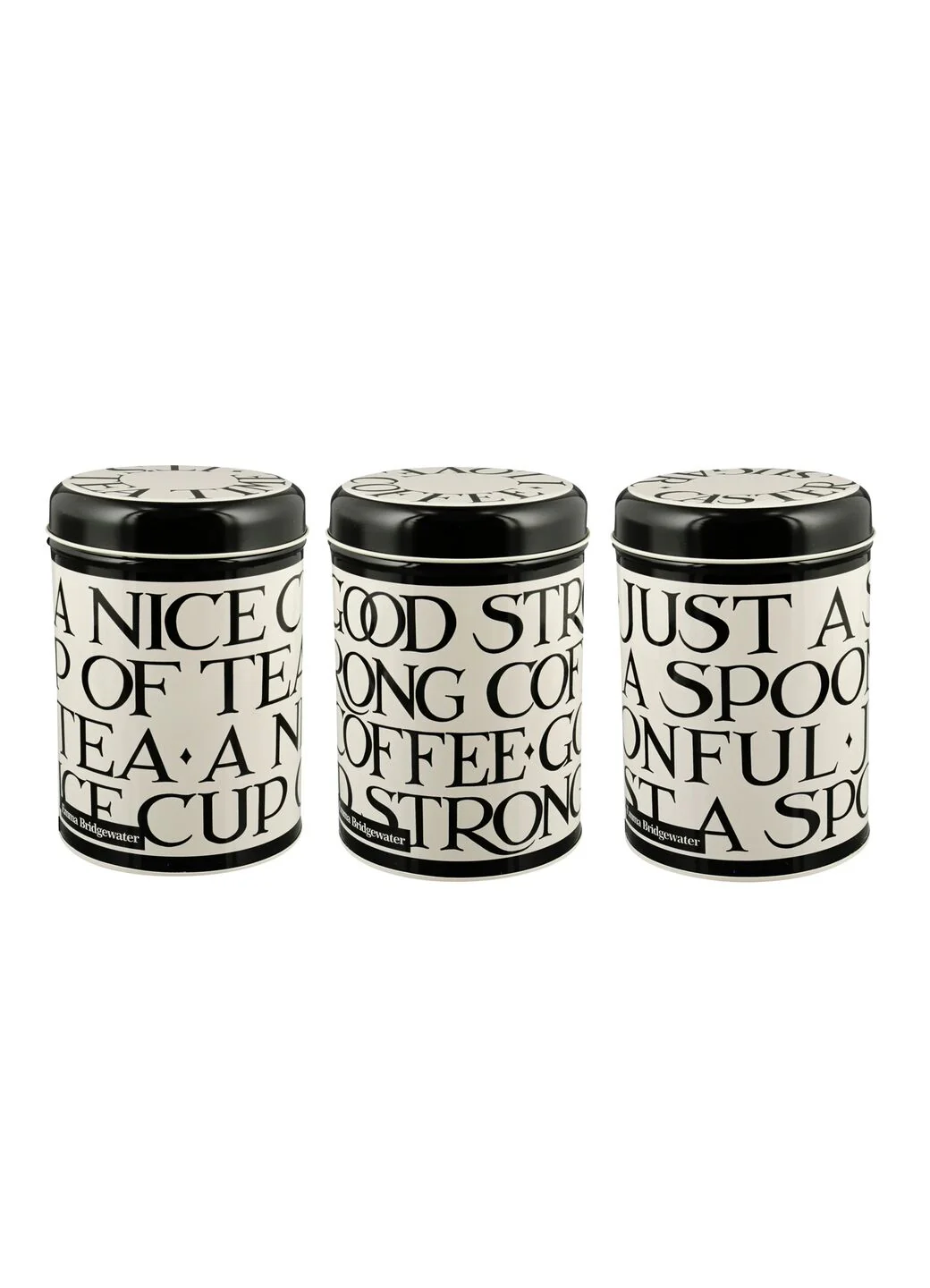 Black Toast Set Of 3 Round Tin Caddies
