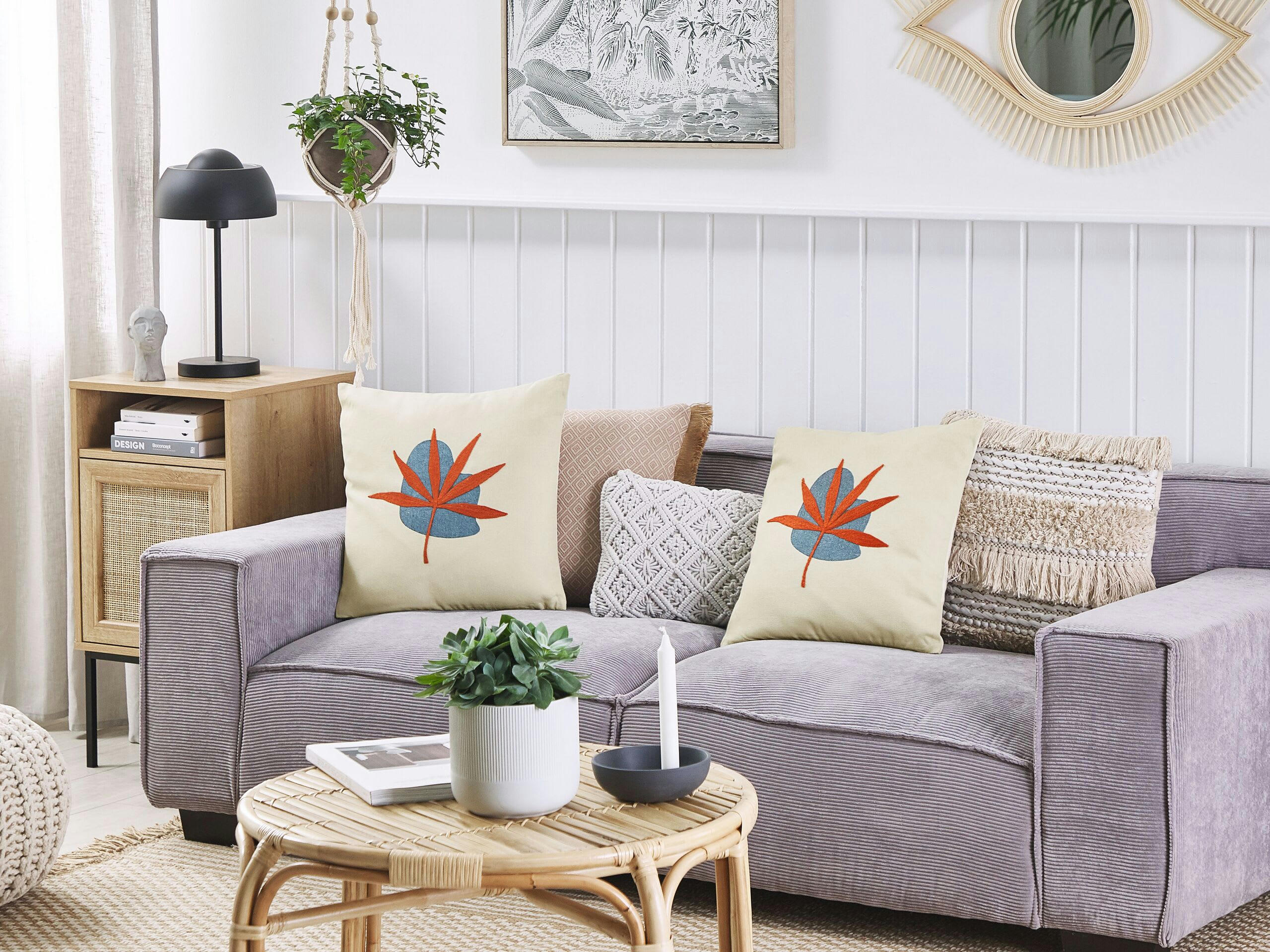 DAVALLIA - Lot de 2 coussin décoratifs en tissu beige 45x12cm