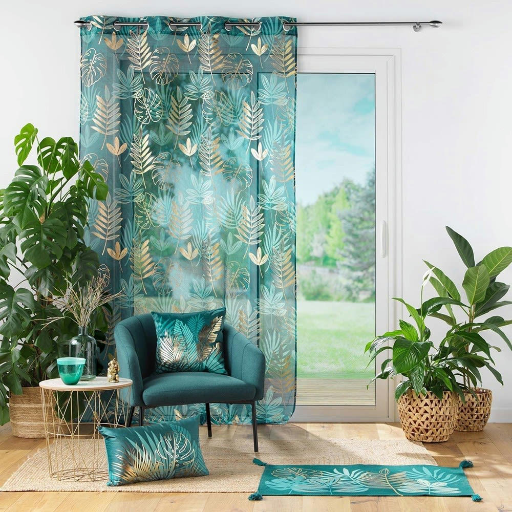 ORNELLA - Voilage sable métallisé émeraude 140x240cm