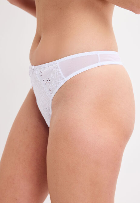 Womens White Broderie Anglaise Thong