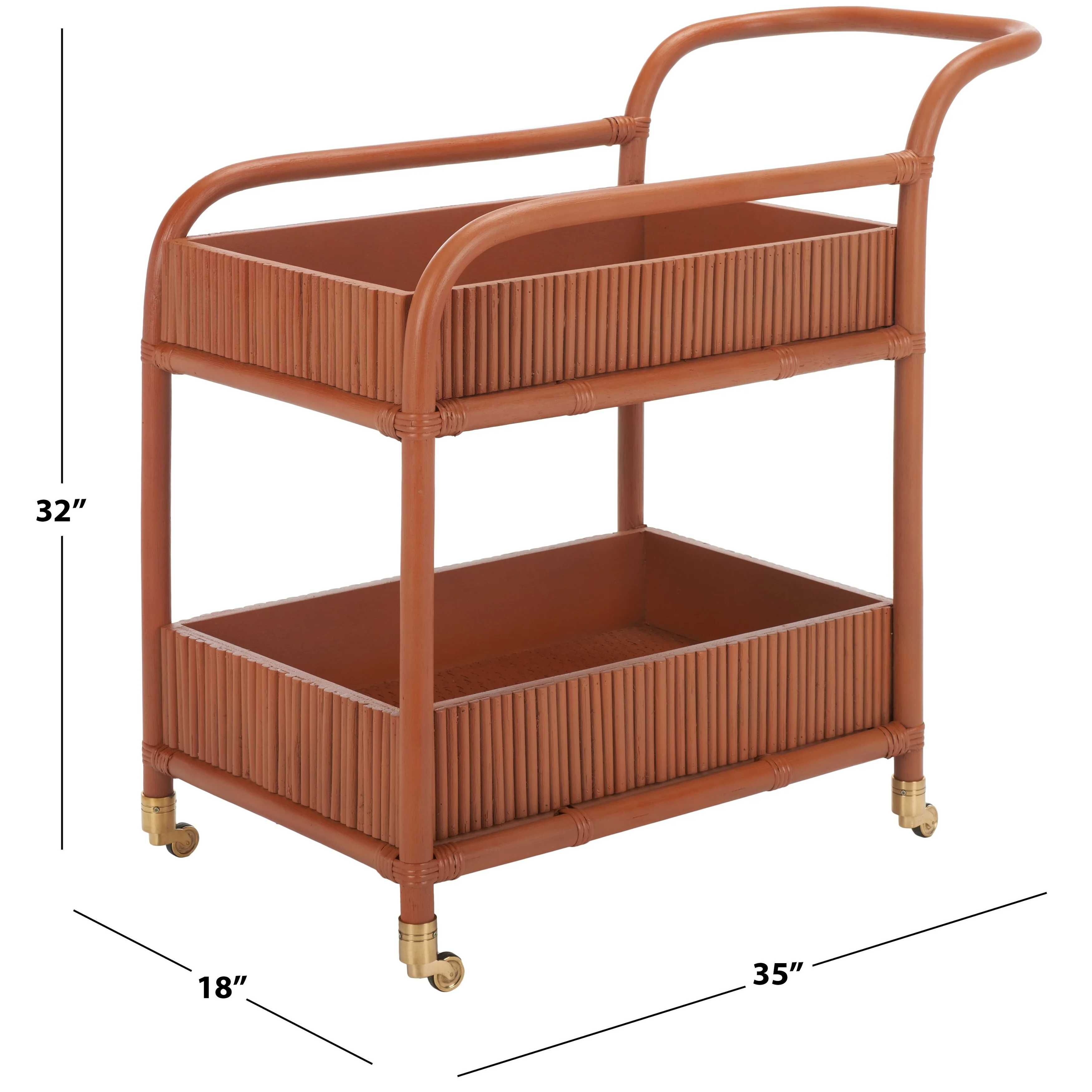 SAFAVIEH Couture Gelsomina Amber Rattan Pole Bar Cart - 35 W x 18 D x 32 H - 35Wx18Dx32H