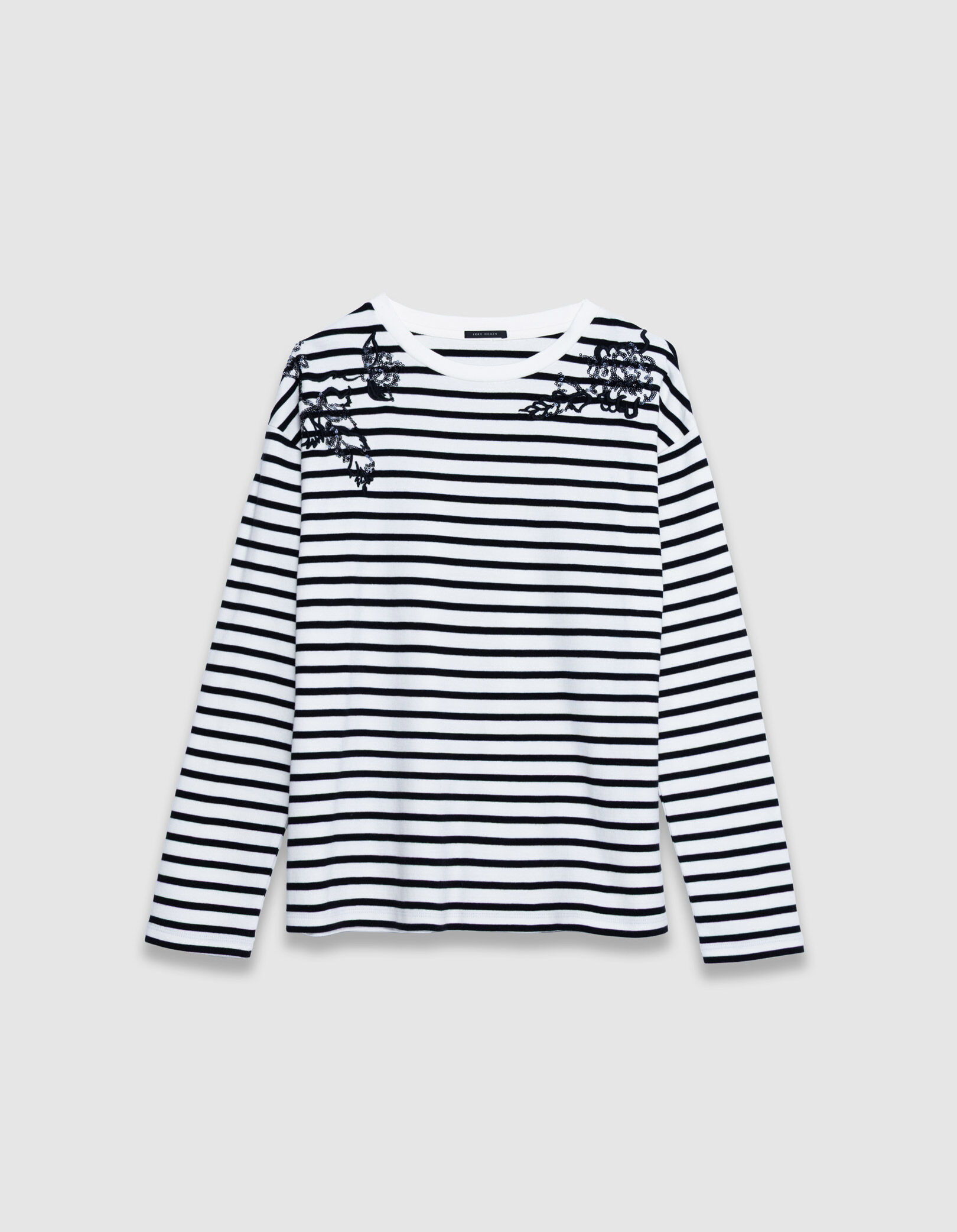 Tee-shirt marinière coton bio broderies épaules Femme