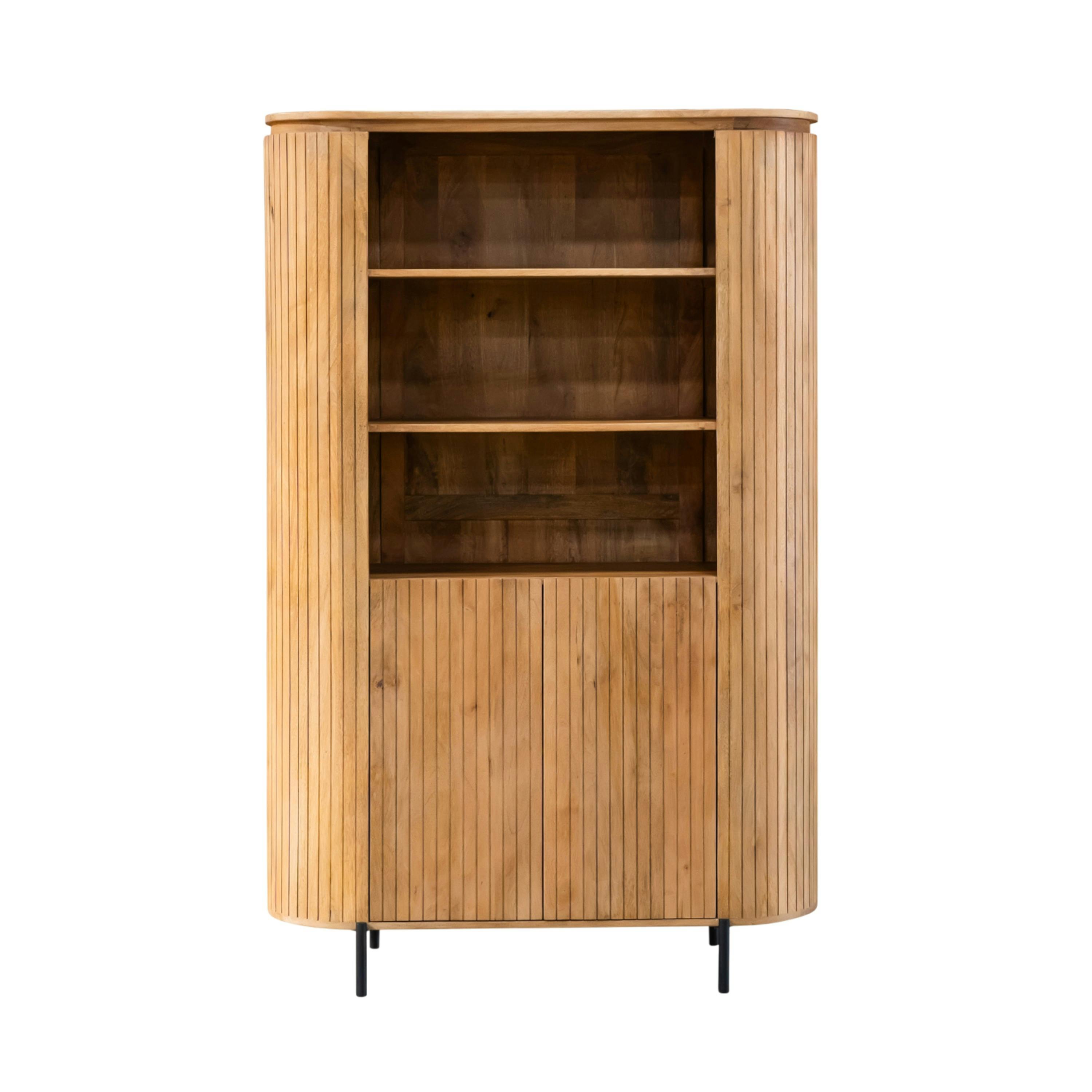 Bibliothèque haute bois rainuré avec rangement CALERO