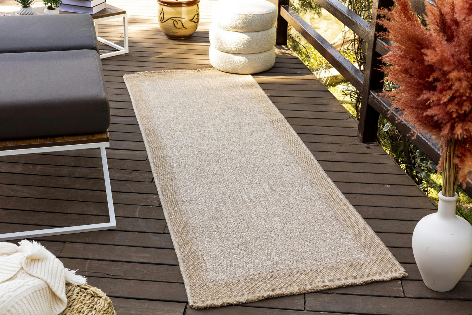 NIKKI - Tapis d'Extérieur/Intérieur Effet Jute Sable/Beige 80x220
