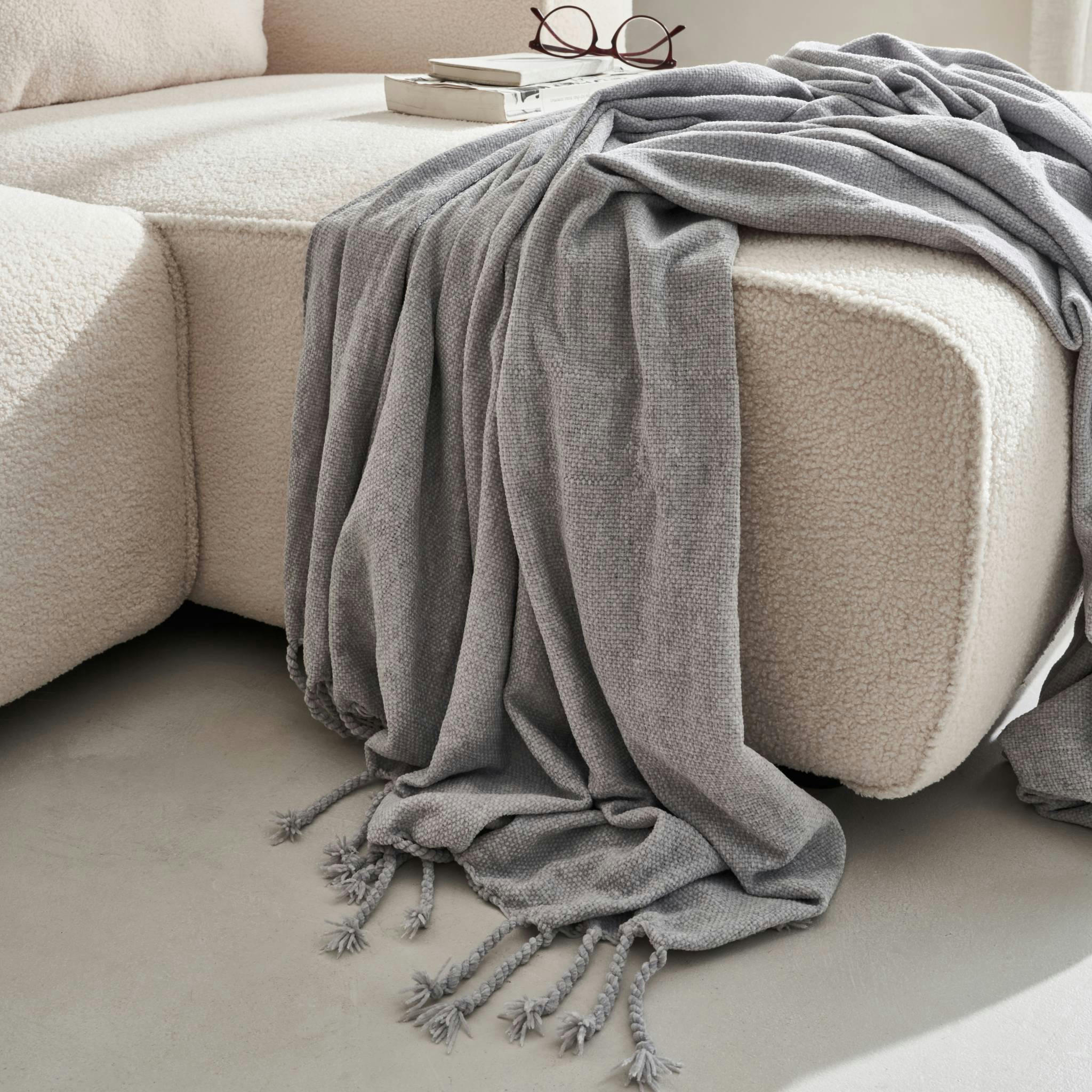 SUZANNE - Plaid chenille gris 130x170cm