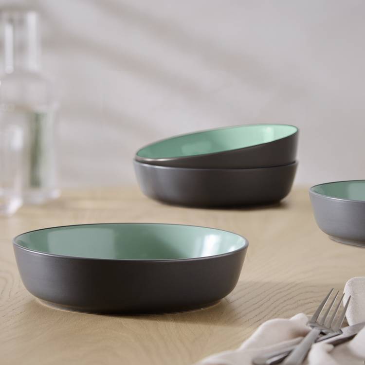Habitat Two Tone 4 Piece Stoneware Pasta Bowls - Grey & Mint
