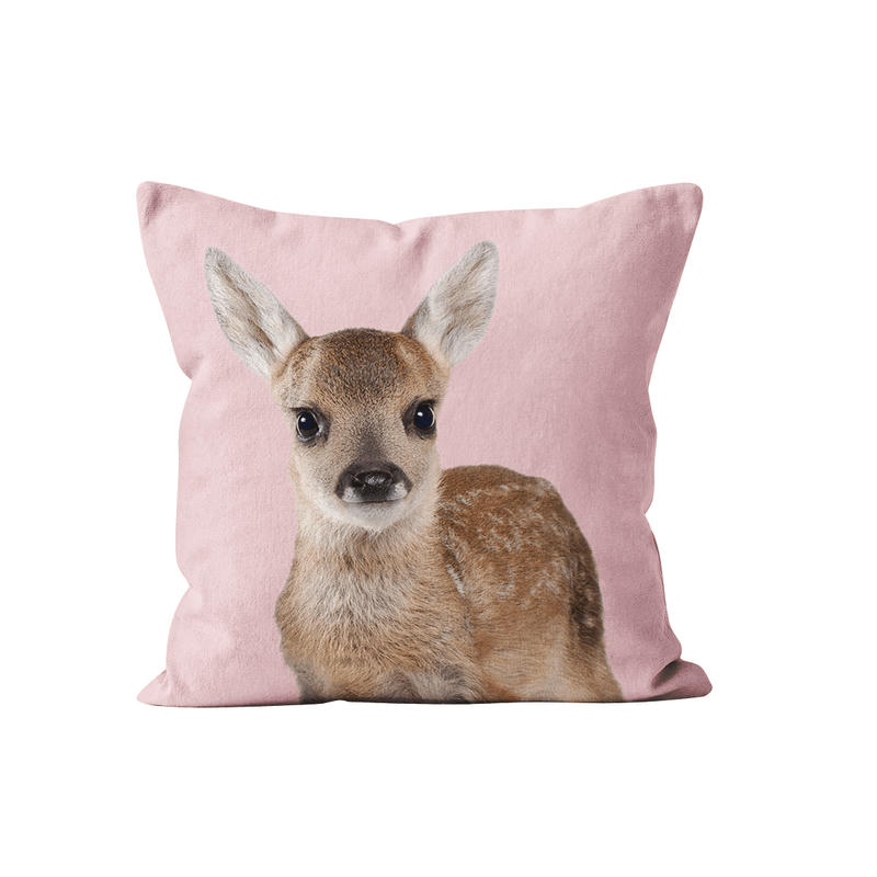 - Coussin déco animal faon rose velours 40x40cm