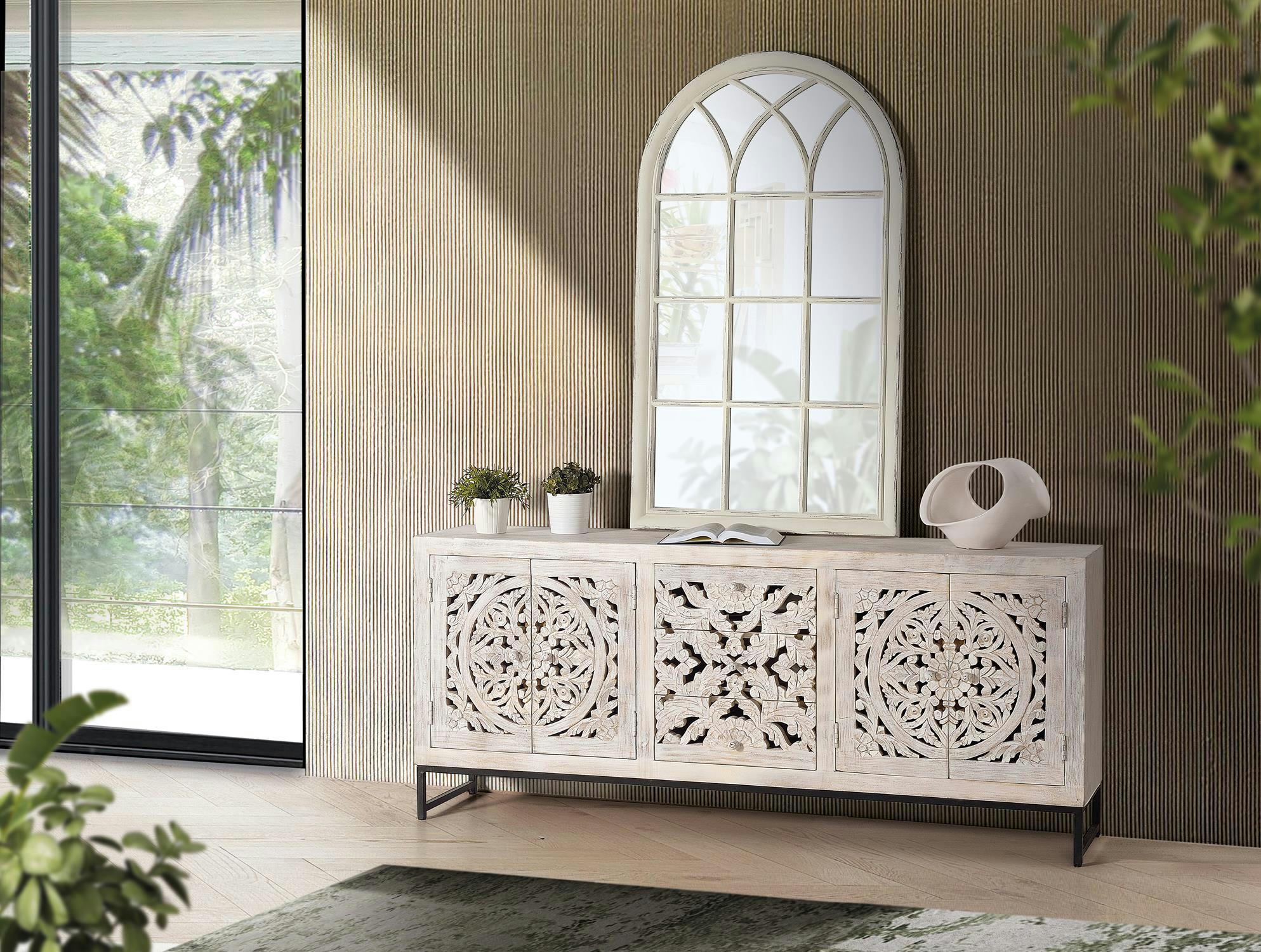 MYKONOS - Buffet en manguier et pieds en métal blanc vieilli