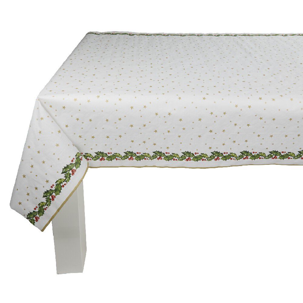 Nappe damassée blanche bordure houx
