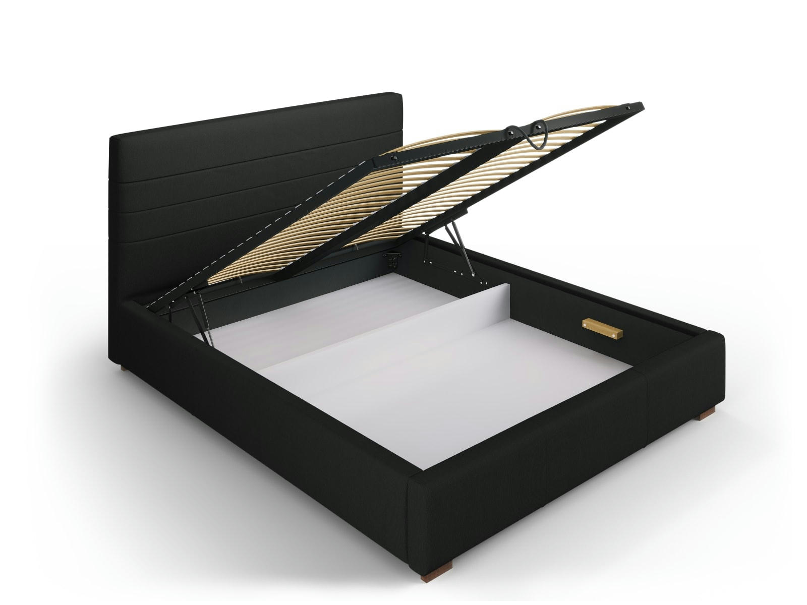 ARANDA - Lit coffre avec tête de lit 160x200 cm en tissu structuré noir