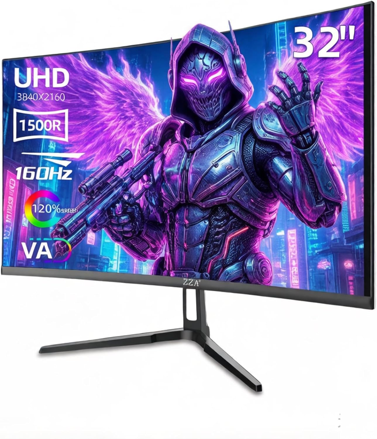 ZZA 32 Curved Gaming Monitor  4K UHD (3840 x 2160) VA Display  1500R Immersion  144Hz/160Hz Refresh Rate  Advanced Computer Screen  Supports AMD FreeSync Premium  120% sRGB Color Gamut HDMI 2.1/DP1.4