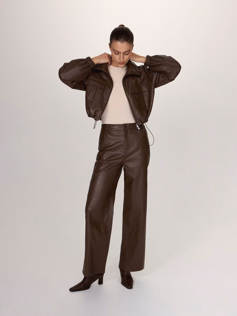 Wide Leg Faux Leather Trousers