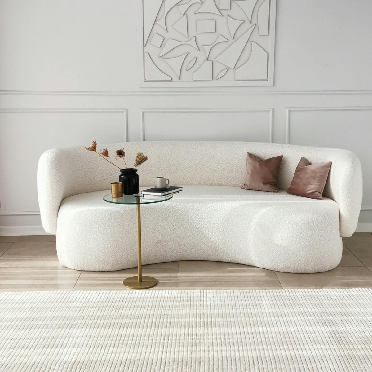 Bout de canapé rond en verre, pied métal doré Ø40 cm TULUM