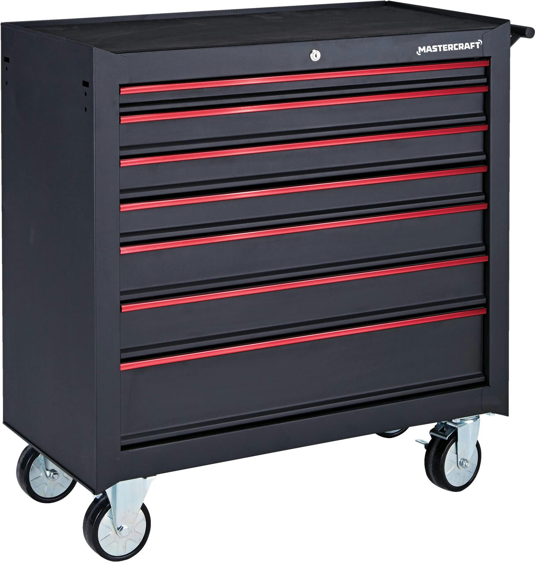 Mastercraft Rolling Tools Storage Cabinet with 7 Drawers, Black, 36-in