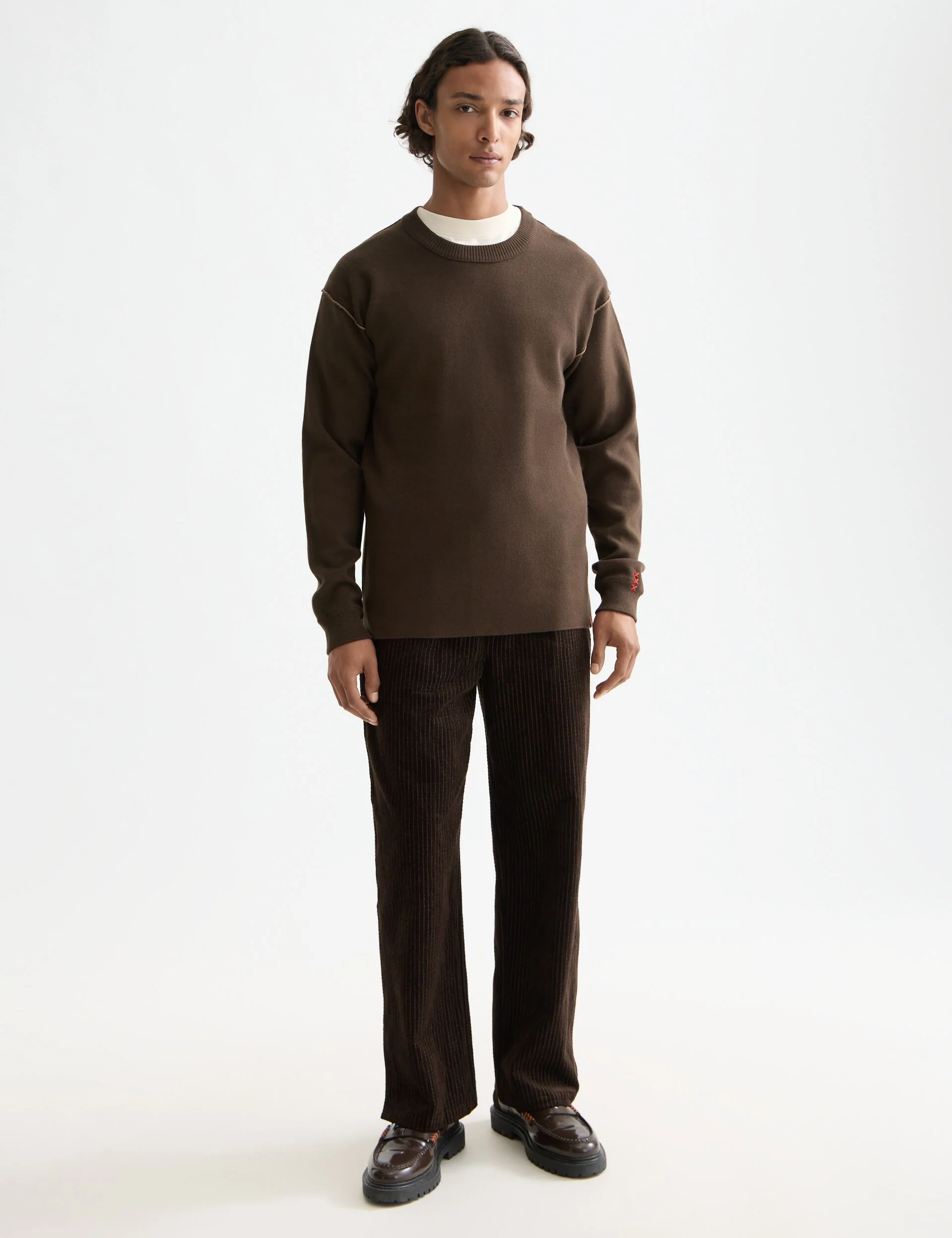 Merino double face dropped shoulder crewneck