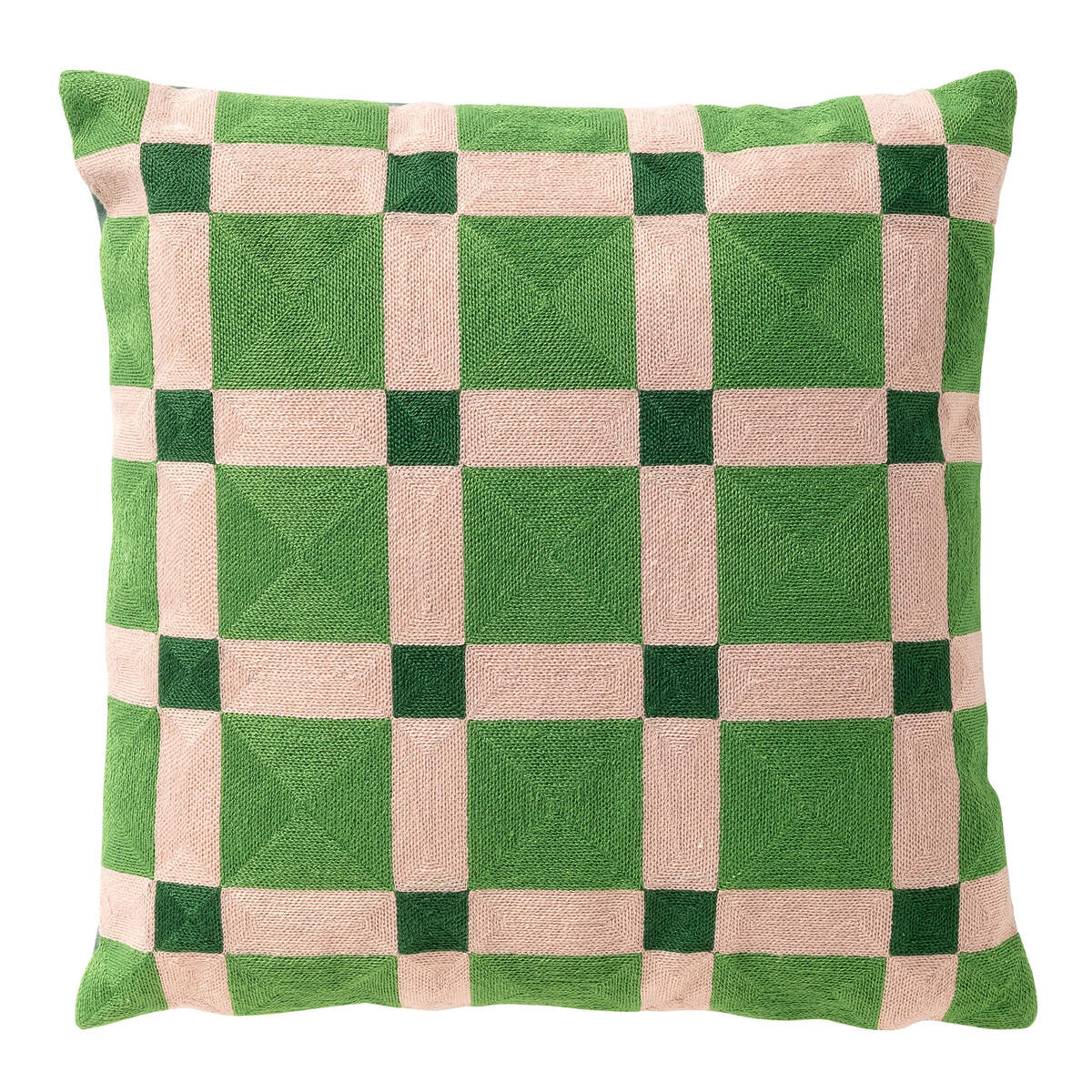 BLOCKS - sierkussen 45x45 cm - geblokt patroon - geborduurd - Courtyard - groen