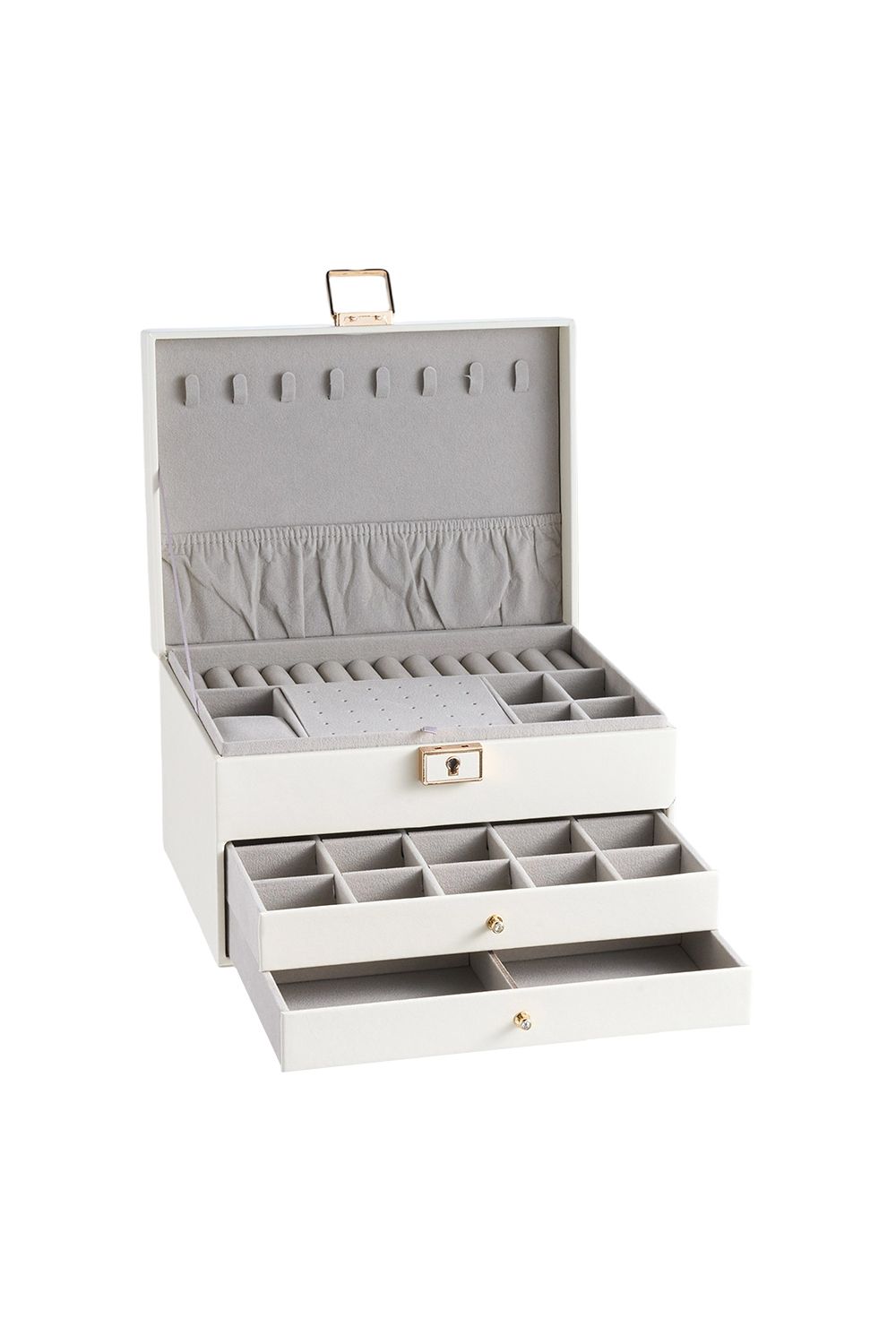 ExtraStar PU Leather Jewellery Box with Key Lock and Multi-Compartment Design