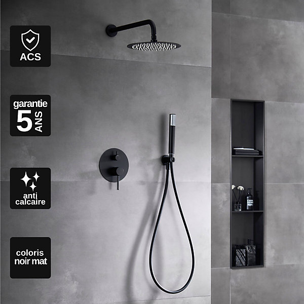 Colonne de Douche Encastrée Anti-Calcaire Noir Mat IMEX MONZA GPM039/NG