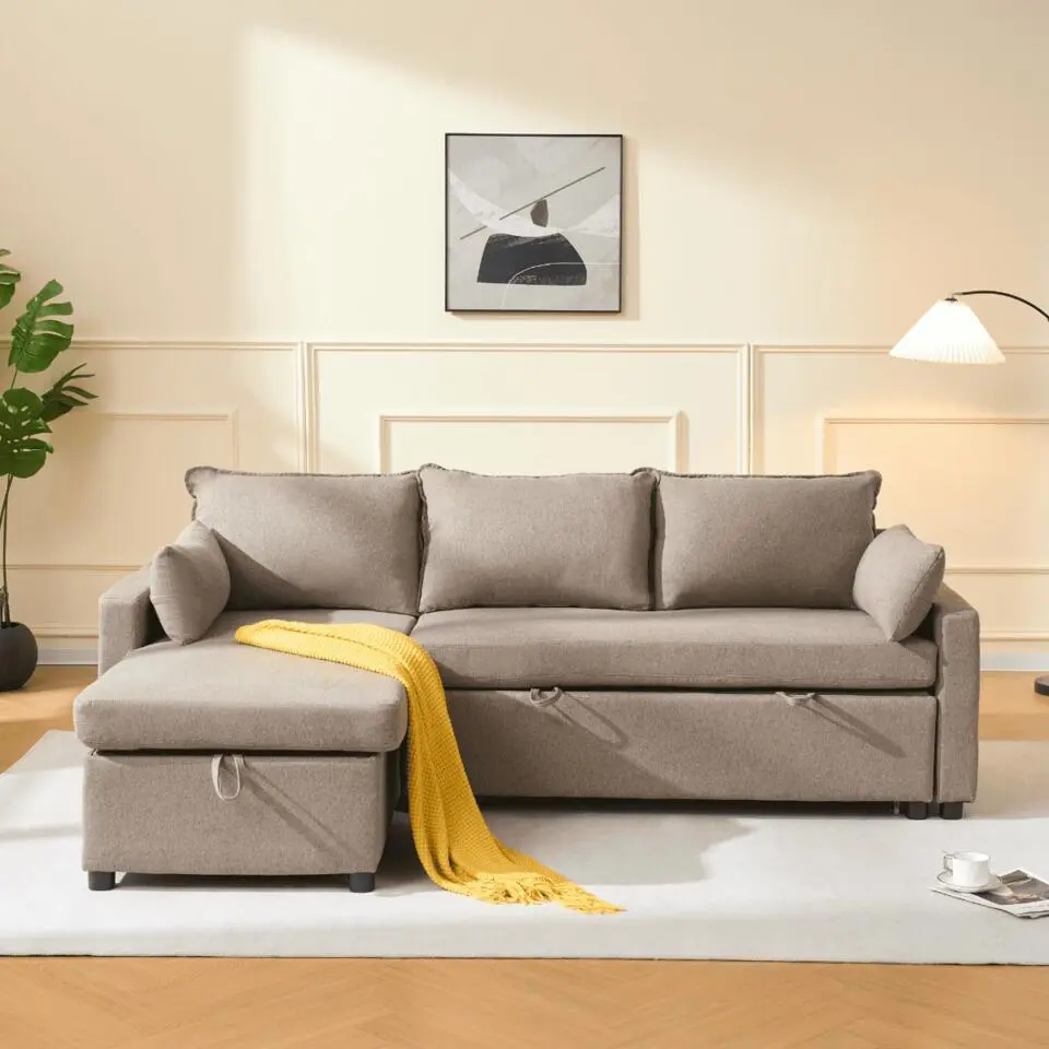 Calicosy - LOUISON 3-zits slaapbank - Grijs - 219x147x84 cm