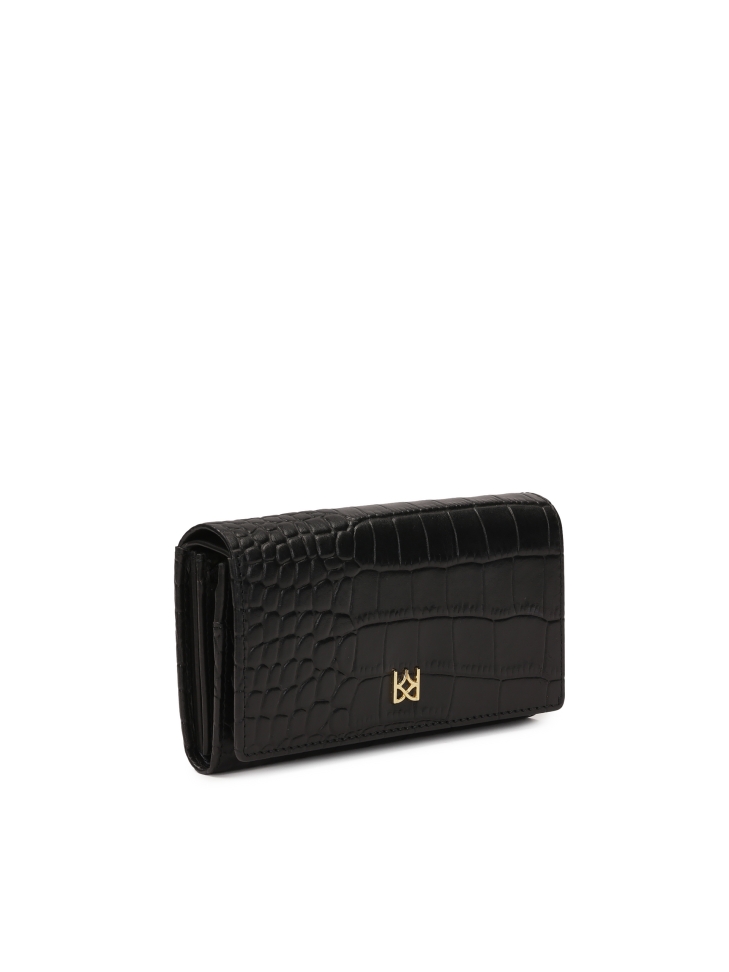 Black leather wallet with croco motif