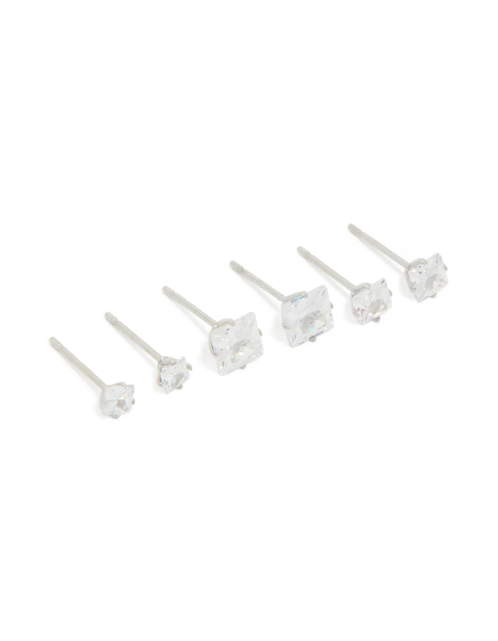 Waterproof Stainless Steel Cubic Zirconia Square Stud Earrings 3-Pack