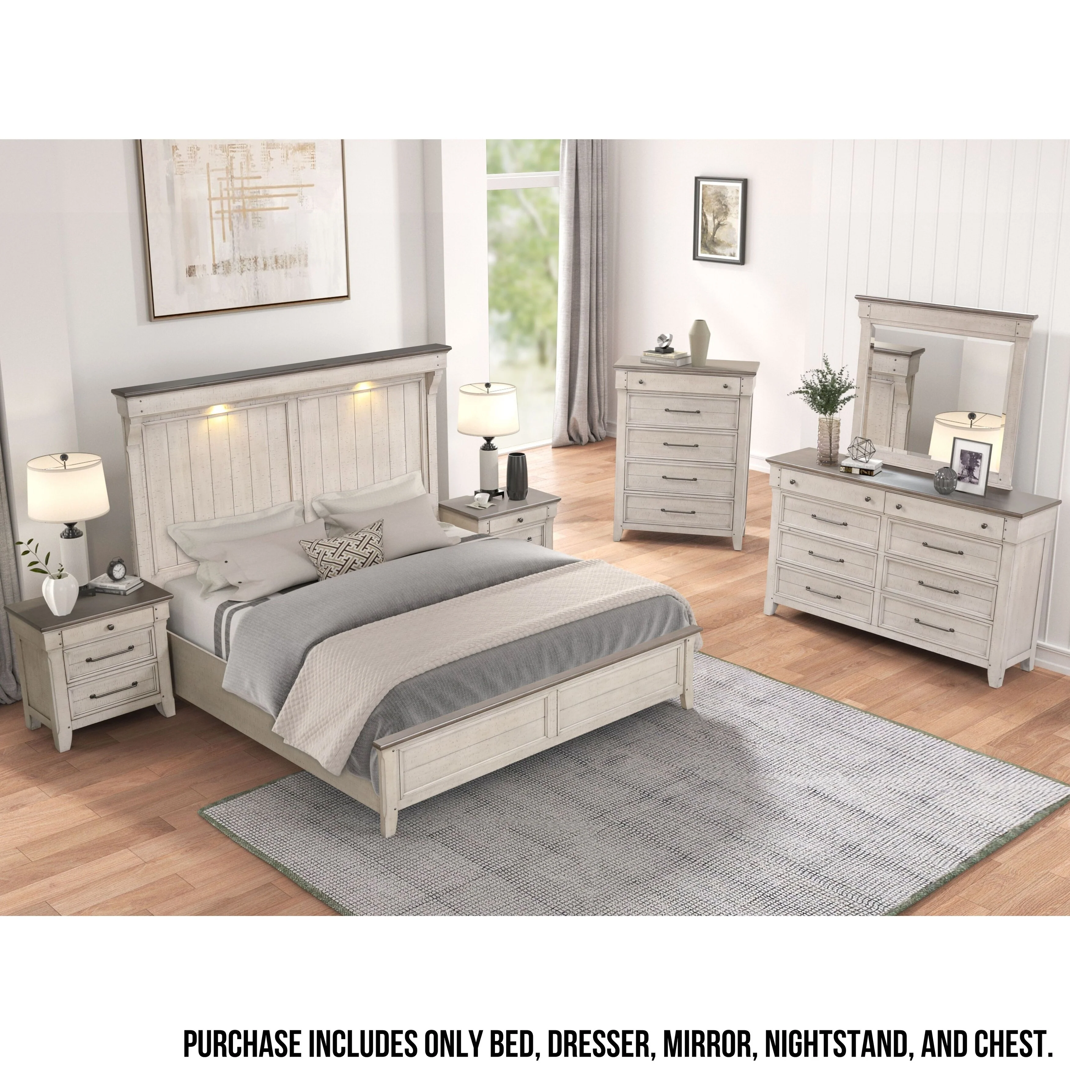 Roundhill Furniture Walcott 5-Piece Bedroom Set with Touch LED Lighting