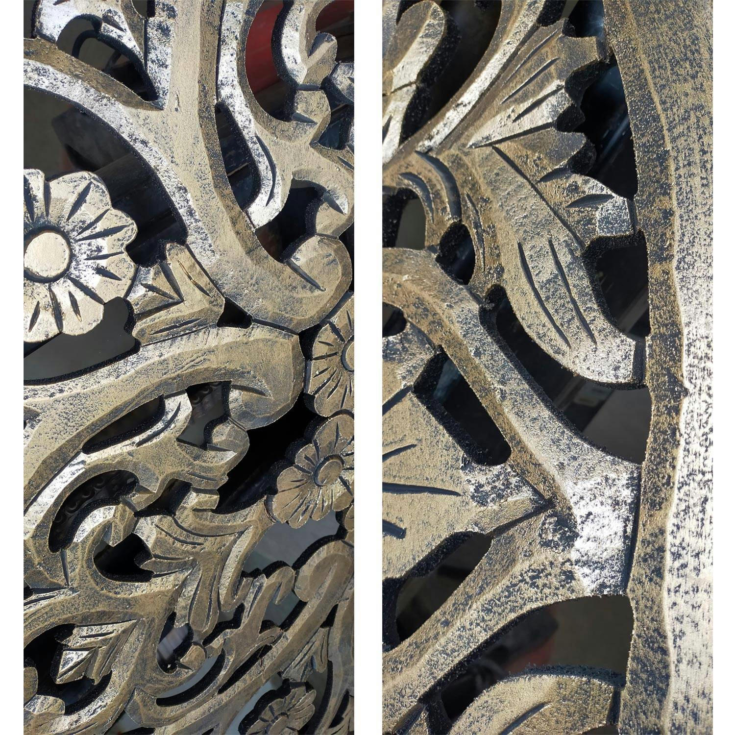 ATLAS - Tête de lit 160cm bois sculpté noir et or