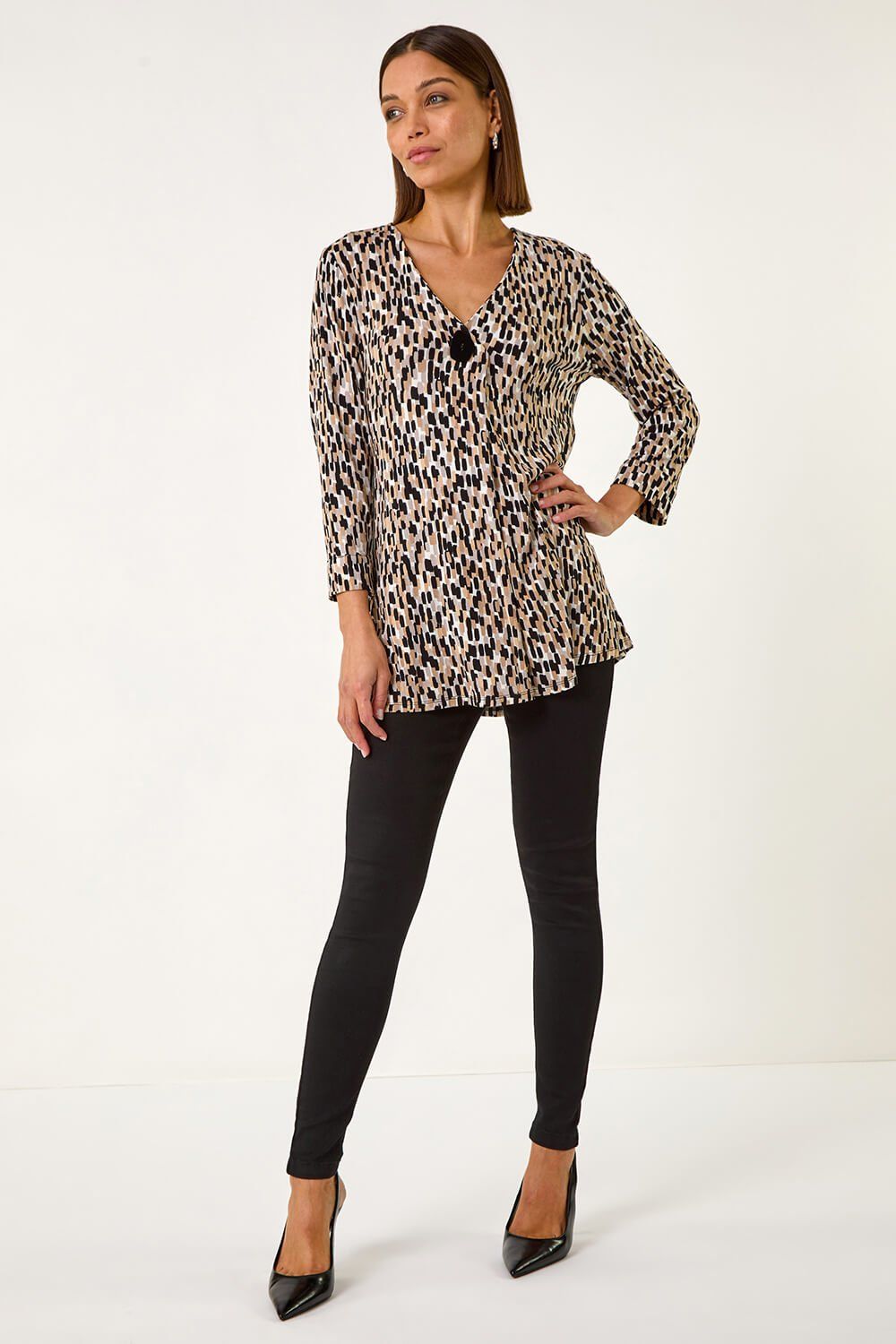 Roman Pleated Front Textured Crepe Top