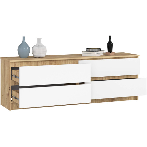 Komoda AKORD K160 Dąb Artisan 160 cm Biały mat 160x40x55 cm