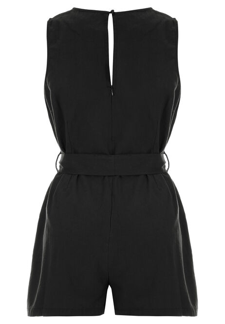 Womens Black Tie Waist Cotton Playsuit