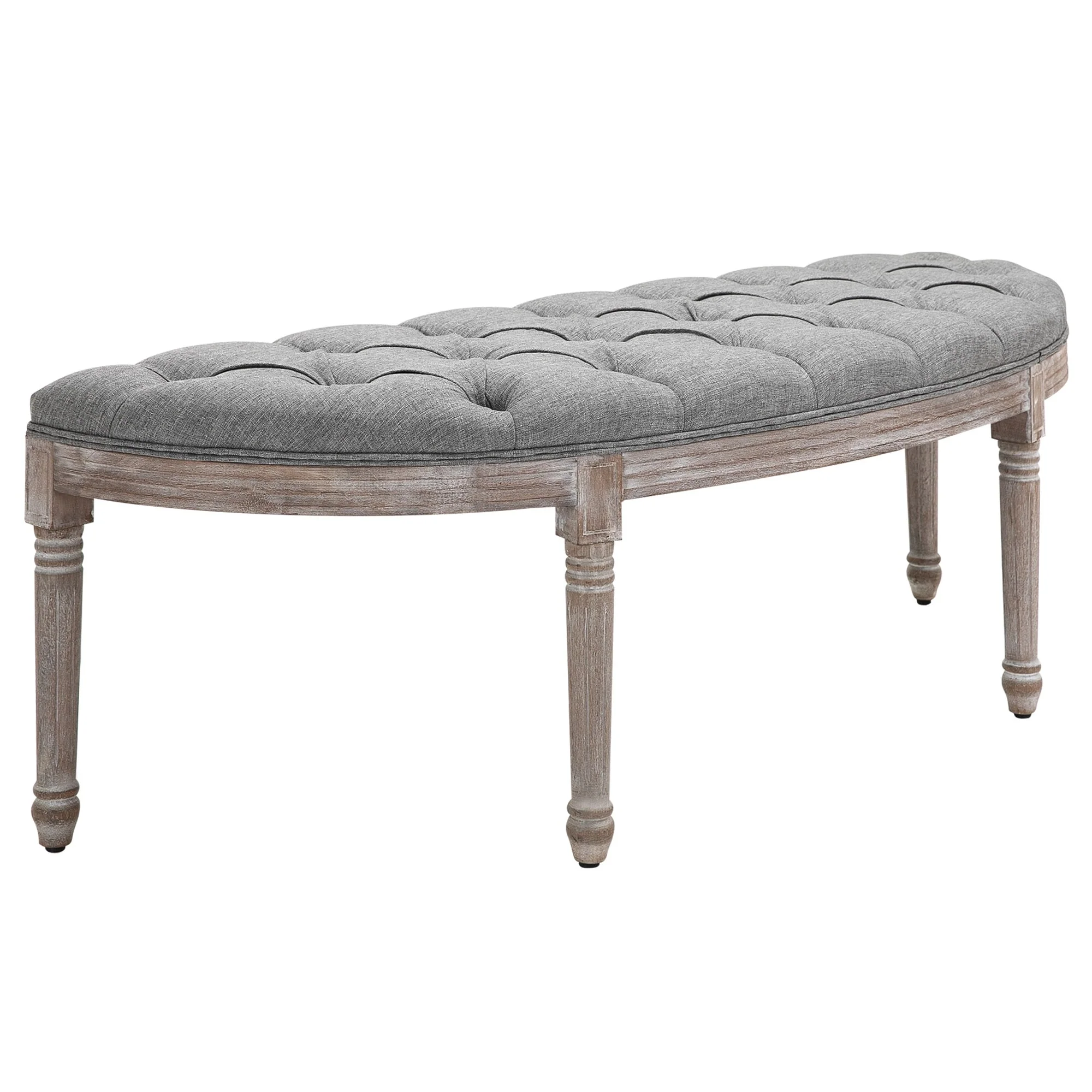 HOMCOM Vintage Semi-Circle Hallway Bench Tufted Upholstered Velvet-Touch Fabric Accent Seat with Rubberwood Legs, Grey
