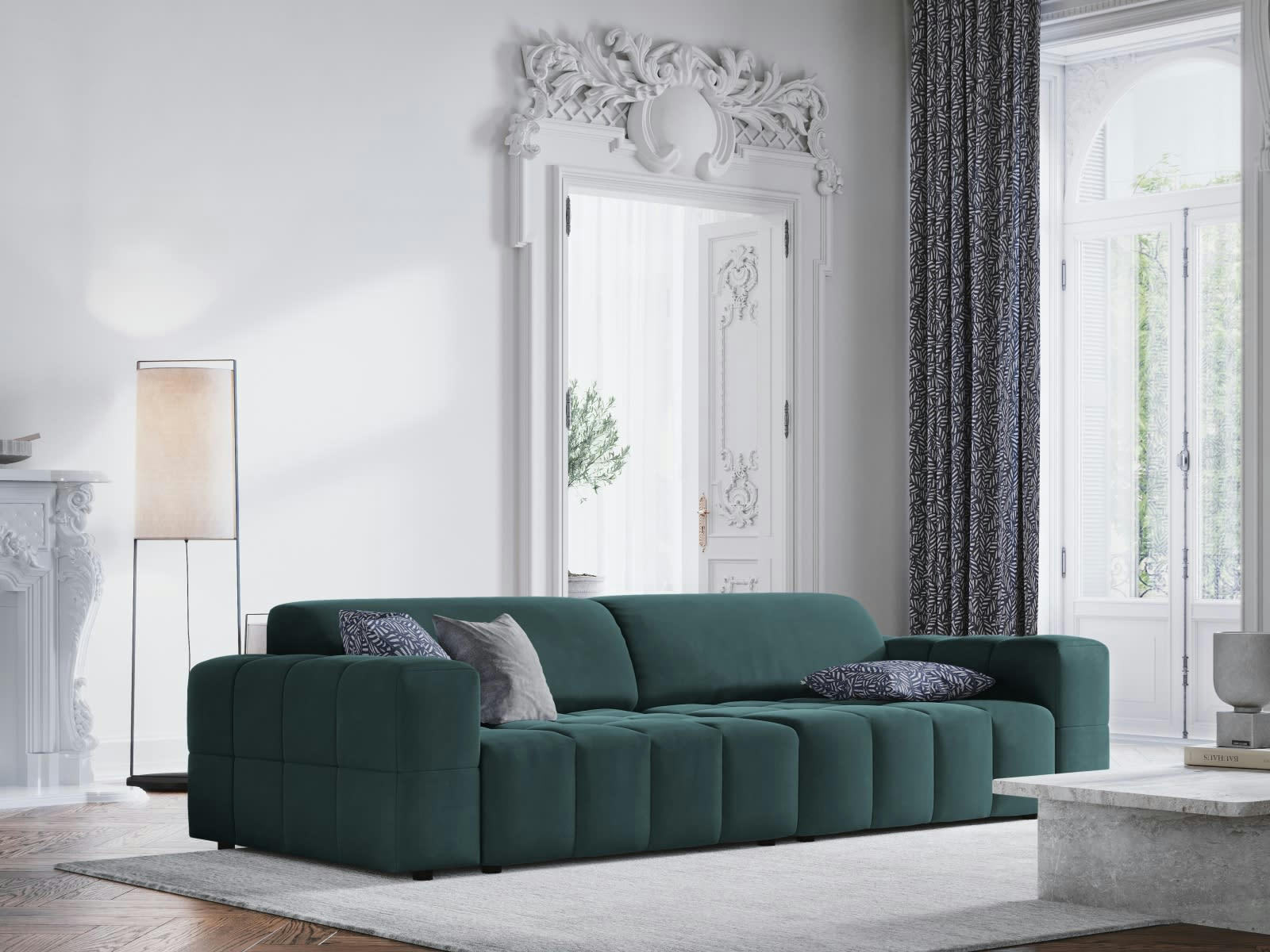 LUC - Canapé 4 places en tissu velours pétrole