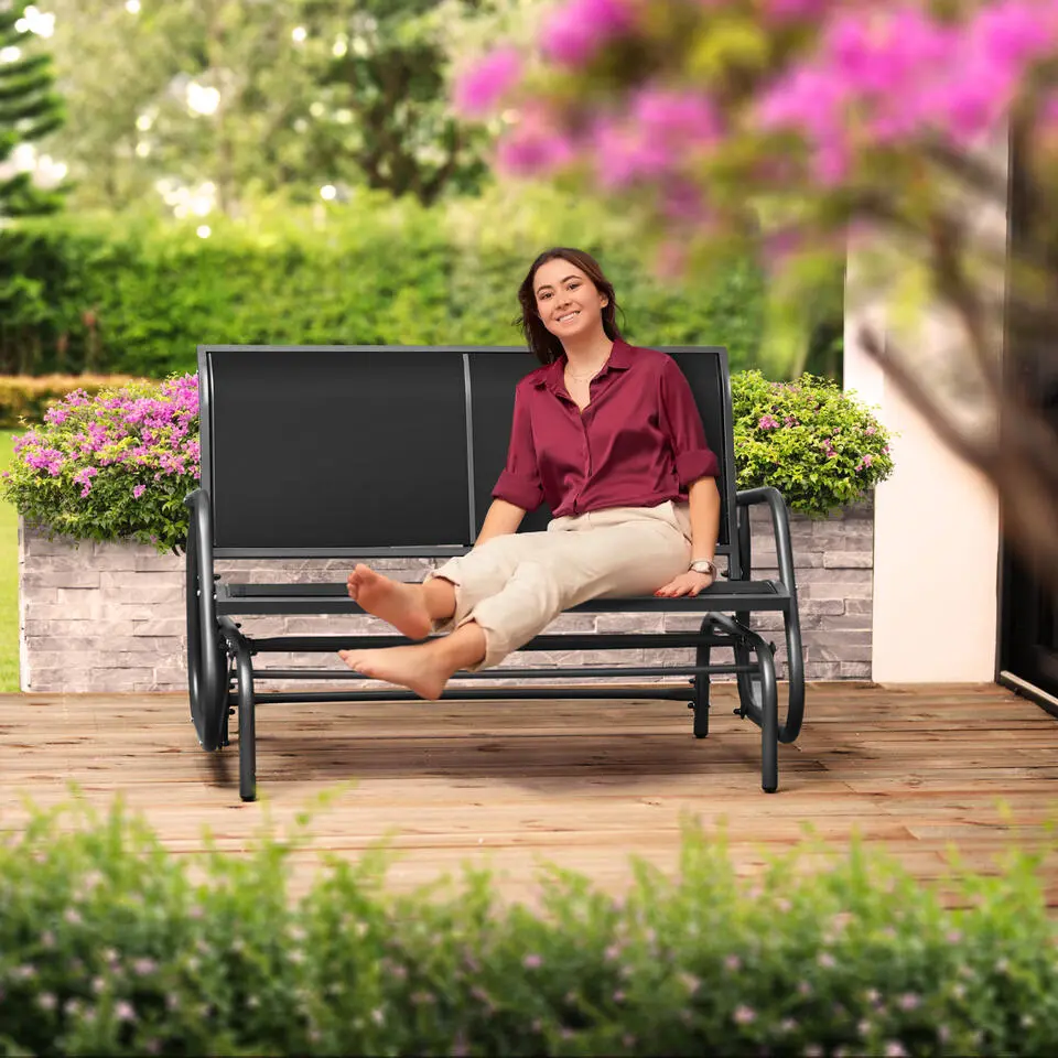 tectake Schommelbank Greta 2-zitter 121x72x86,5cm, Zwart