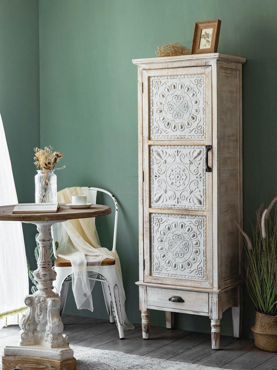 OSCAR - Rangement en sapin blanc patiné