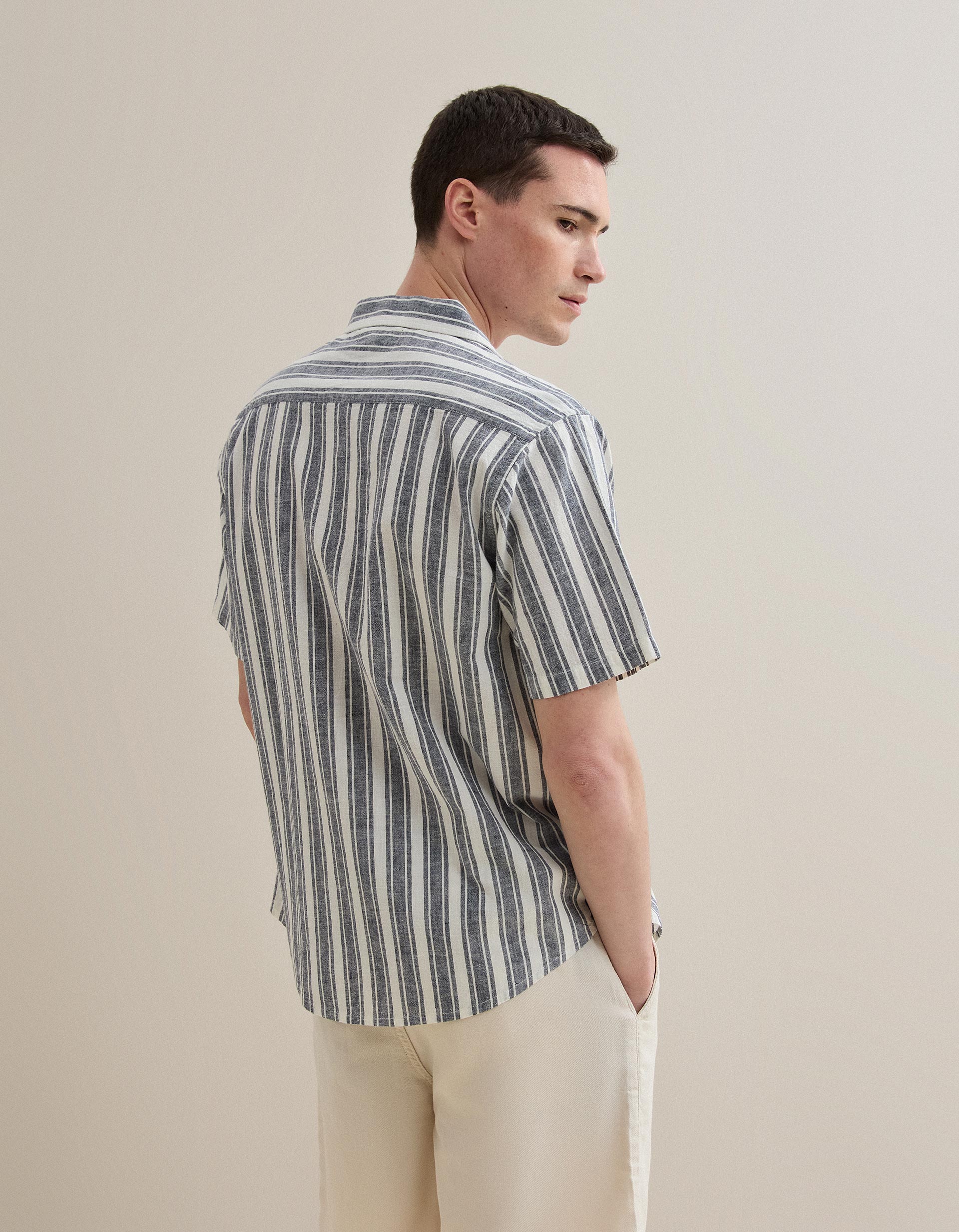 Camisa Resort com Linho, Homem, Azul Escuro