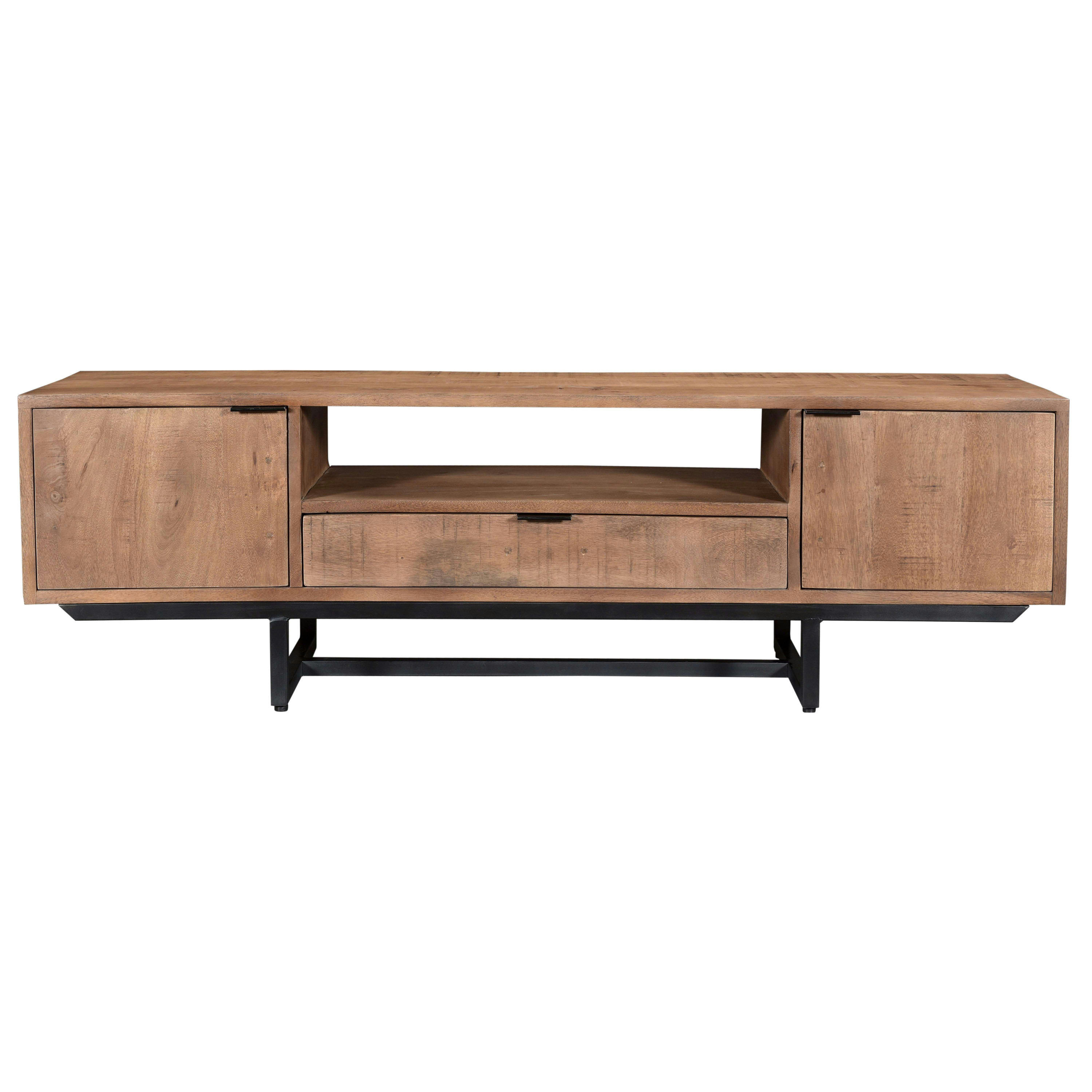 BILBAO - BILBAO-Meuble TV 2 portes 1 tiroir, bois de Manguier massif et métal