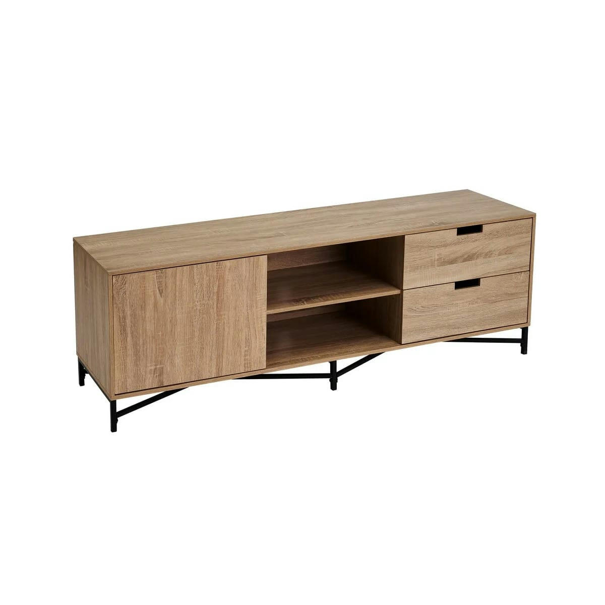 BOIS - Meuble de télévision en bois et métal noir 150x37,5x50cm