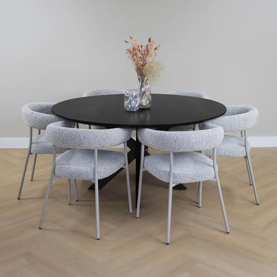 QUVIO Eettafel Sofia - Rond - Kruispoot - FSC? - ?150 cm - Zwart