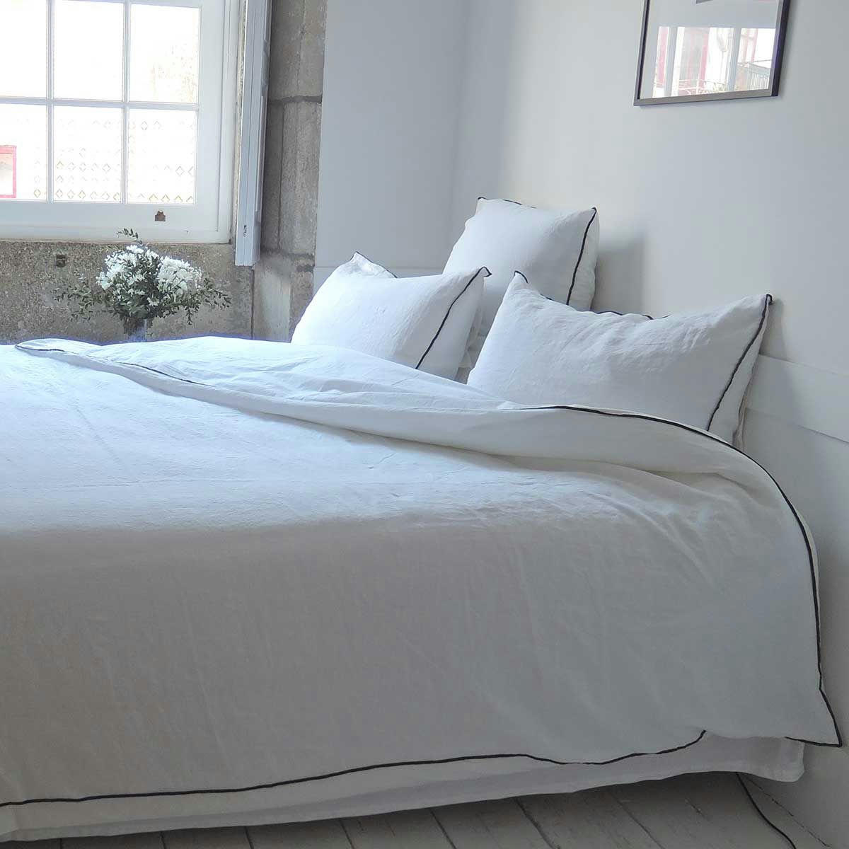 OSLO - Housse de couette lin coton 260 x 240 cm - Blanc