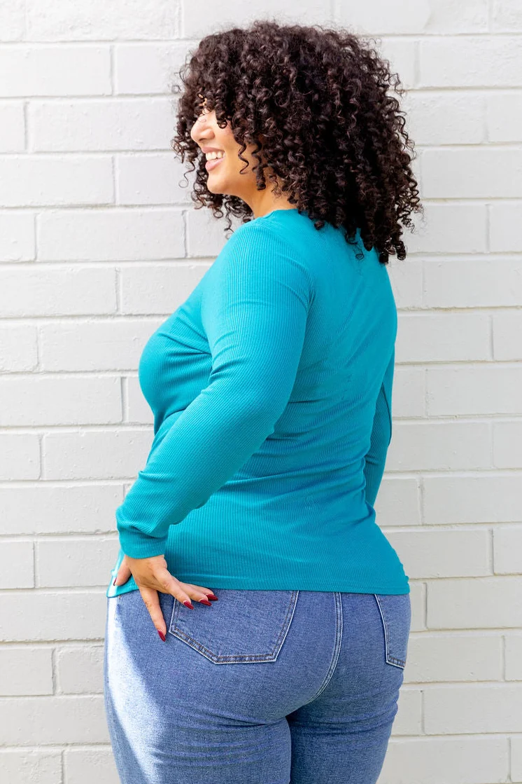 Billi Long Sleeve Rib Tee in Teal