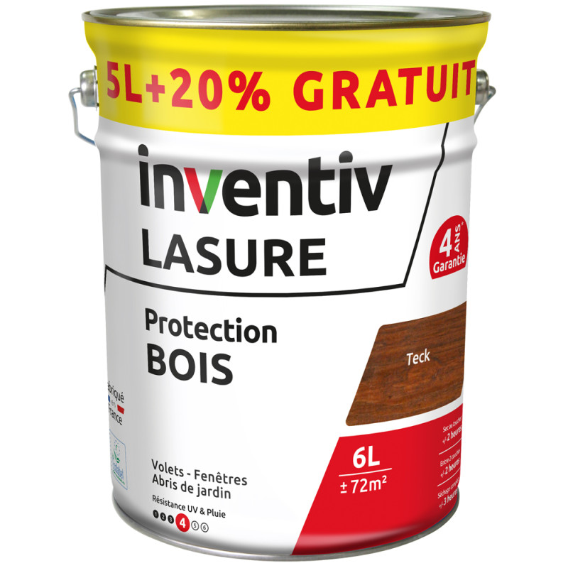 Lasure pour bois Protection teck 5 L   1 L gratuit INVENTIV
