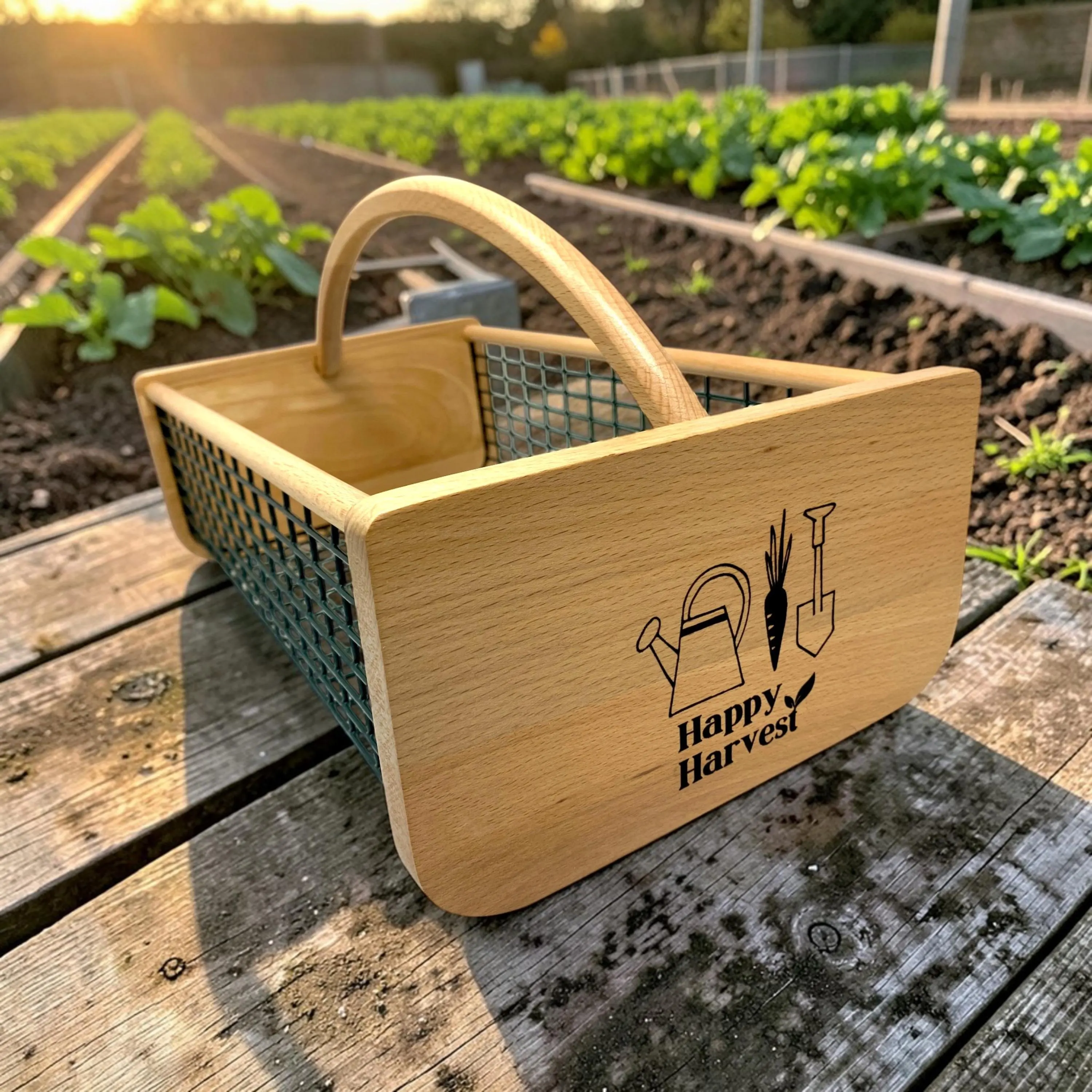 Custom Engraved Harvest Basket – Personalized Garden Hod with Name, Premium Gardener Gift, Large Produce Basket
