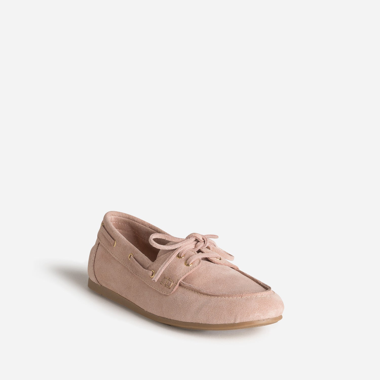 Chaussure-bateau rose cuir velours