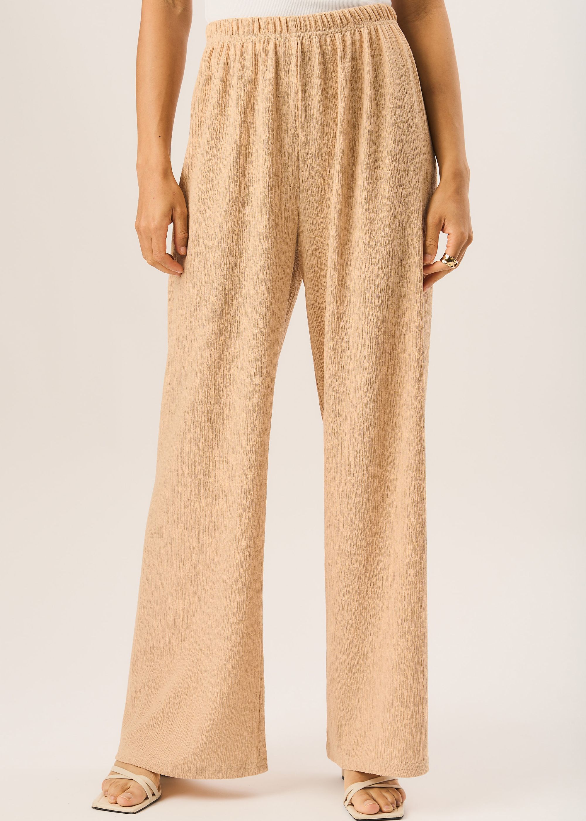 Gini London Camel Textured Pull On Wide Leg Trousers